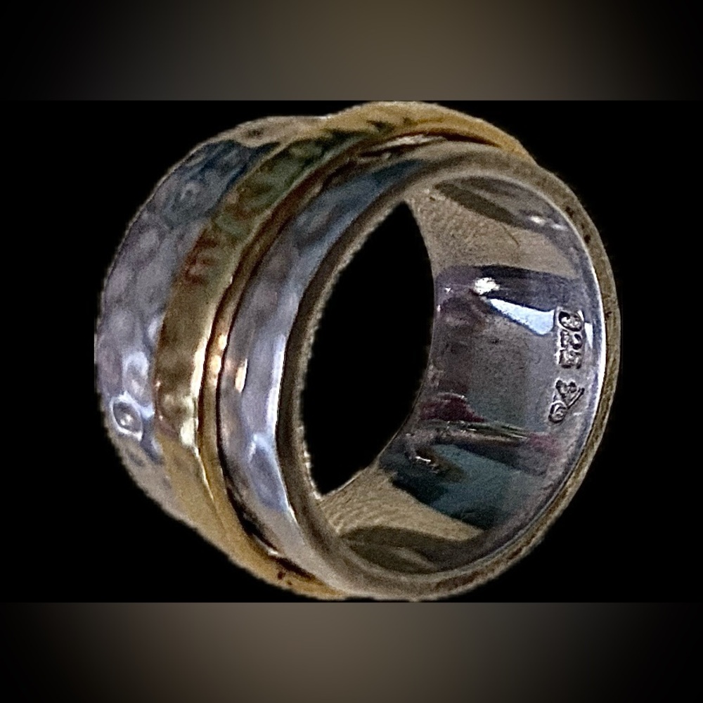 Silpada Vintage Gold Vermeil Hammered Spinner Ring Sterling Silver sz 7.5
